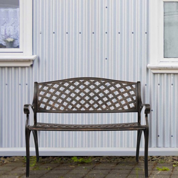 40.5" Outdoor Cast Aluminum Bench With Mesh Backrest Seat Surface