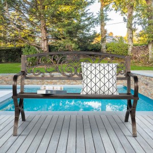 50in Butterfly Back Cross Feet Bronze Iron Bench