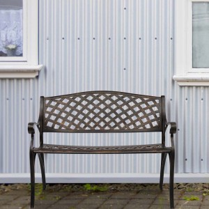 40.5" Outdoor Cast Aluminum Bench With Mesh Backrest Seat Surface